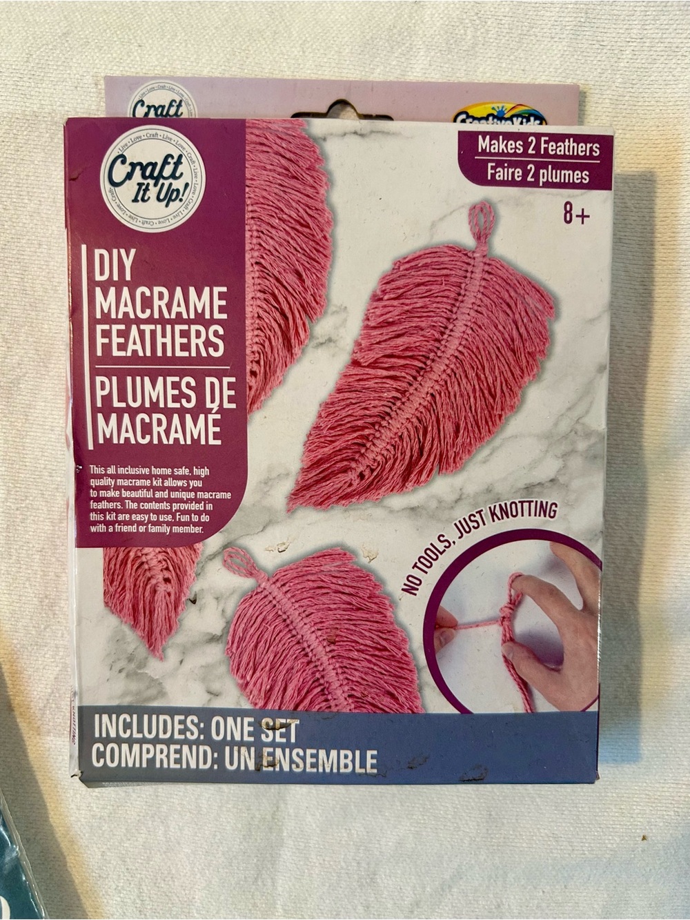 NEW Craft It Up DIY Macrame Feathers Kit Makes 2 Feathers Pink Cotton